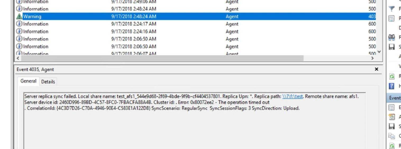 Warning due to network time outs in Windows Event Log